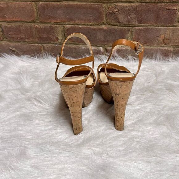 Jessica Simpson Womens Divella Tan Leather Open Toe Platform Heel Size 8 - Picture 4 of 8